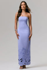 Samara | Purple Bandeau Maxi Dress With Cut-Out Crochet Hem