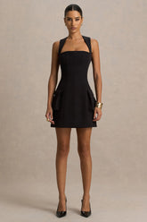 Mollie | Black Square-Neck Tailored Micro Mini Dress