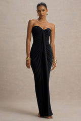 Ali | Black Sweetheart Ruched Wrap Maxi Dress