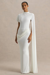 Tropic | White High-Neck Maxi With Long Cape Sleeve