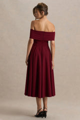Isabella | Burgundy Bardot-Neck Midi Dress
