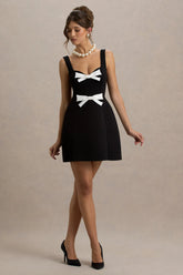 Corey | Black & White Sweetheart Mini Dress With Bow Details