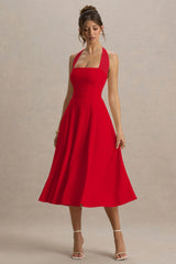 Auburn | Red Halter Skater Midi Dress
