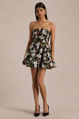 Sparky | Black And Bronze Floral Embellished Bandeau Mini Dress