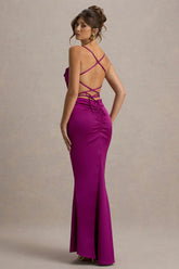 Gia | Dark Pink Satin Cowl-Neck Maxi Dress