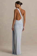 Bonnie | Blue Asymmetric-Neck Maxi Dress With Open-Back