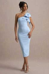 Ambretta | Powder Blue One-Shoulder Midi Dress With Bow