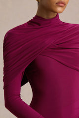 Aneira | Burgundy High-Neck Maxi Dress With Cape Sleeves
