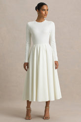 Bellamy | Cream Crew-Neck Long Sleeve Midi Dress