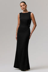 Maxie | Black Round-Neck Maxi Dress With Back Detail