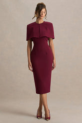 Baylor | Burgundy Midi-Dress With Cape-Detail
