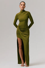Victoria | Green Long-Sleeve Maxi Dress With Wrap Skirt