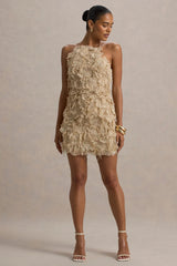 Kamara | Nude Sequin Floral Halter-Neck Mini Dress