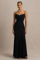 Gabbie | Black Cowl-Neck Maxi Dress With Mesh Back Detail