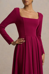 Alison | Burgundy Square-Neck A-Line Midi Dress