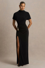 Arlena | Black High-Neck Wrapped Maxi Dress