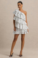 Orla | White Polka Dot Asymmetric Ruffled Mini Dress