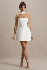 Timberly | White High-Neck Tailored Micro-Mini Dress