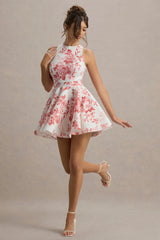 Waverly | Pink Porcelain Print Racer-Neck Sleeveless Skater Mini Dress