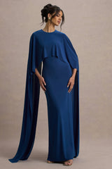 Padma | Blue Draped Maxi Dress With Cape Sleeves