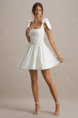Mochi | White Skater Mini Dress With Bow Straps