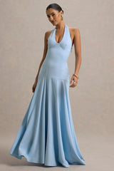 Ginevra | Powder Blue Halter-Neck Slip Maxi Dress