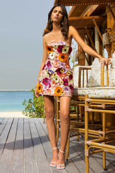 Kristen | Pink Floral Bandeau-Neck Mini Dress