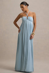 Elayne | Powder Blue Halter-Neck Maxi Dress With Cut-Out Detail