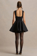 Malia | Black Sweetheart-Neck Skater Mini Dress