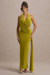 Rosina | Green Halter-Neck Draped Maxi Dress With Sash