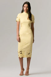 Guest List | Lemon High-Neck Midi Dress With Cut-Out Crochet Detailing