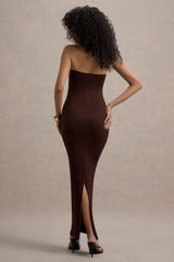 Angelie | Brown Bandeau Bodycon Maxi Dress