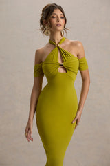 Selvina | Green Cut-Out Halter-Neck Midi Dress