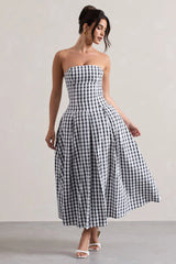 Maisy | Black & White Gingham Strapless Maxi Dress