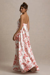 Lywenn | Pink Porcelain Print Bandeau Maxi Dress With Cape