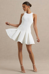 Leilani | White Round-Neck Mini Skater Dress