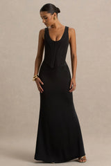Morgan | Black Satin Corset Maxi Dress