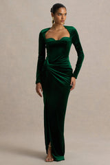 Fay | Bottle Green Velvet Corset Style Knot Maxi Dress