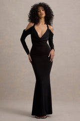 Hurghada | Black Plunge-Neck Long-Sleeve Maxi Dress