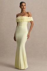 Pastille | Lemon Floral Bardot Maxi Dress With Ruched Detailing