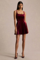 Roxanne | Burgundy Velvet Square-Neck Mini Dress