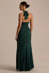 Talula | Dark Green Extreme Plunge-Neck Maxi Dress With Sash And Front-High Split