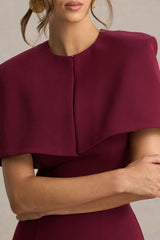 Baylor | Burgundy Midi-Dress With Cape-Detail