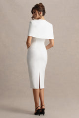 Baylor | White Midi-Dress With Cape-Detail