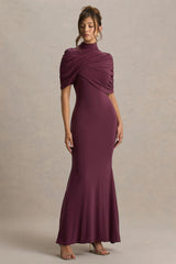 Cleora | Burgundy Twist Cape Maxi Dress