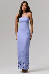 Samara | Purple Bandeau Maxi Dress With Cut-Out Crochet Hem