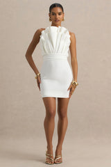 Pastoral | White Ruffled Asymmetric-Neck Mini Dress