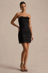 Kerry | Black Lace Bandeau Mini Dress With Bow-Detail
