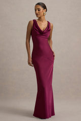 Alesso | Burgundy Satin Cowl-Neck Maxi Dress