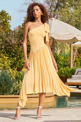 Lotus Love | Orange One-Shoulder Hanky-Hem Maxi Dress With Bow